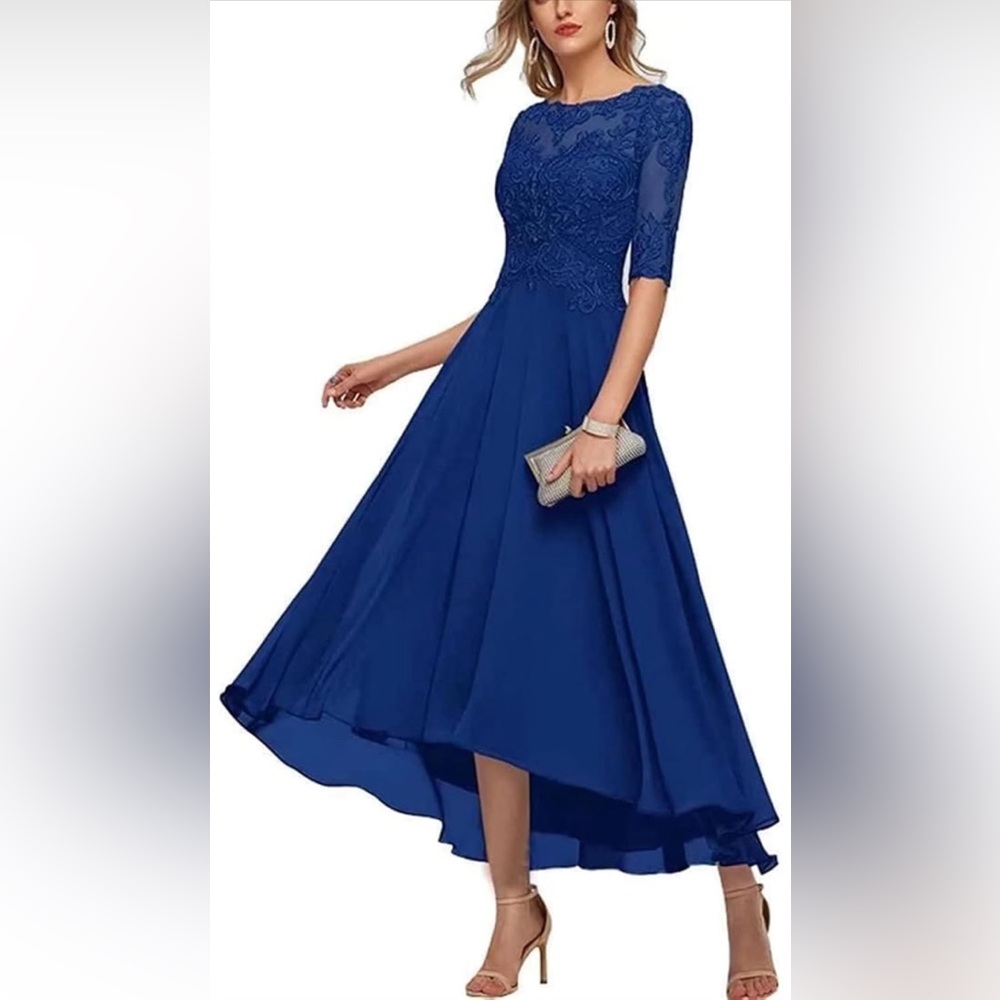 Elegant Blue Lace Maxi Dress : Formal: Mother of Bride : Fully Lined: Size 2